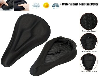 Bike Seat Cover Cushion Soft Padded breathable Bicycle Gel Saddle Extra Cycling Comfort Spin Exercise Black Cycle Comfy Mountain Road UK