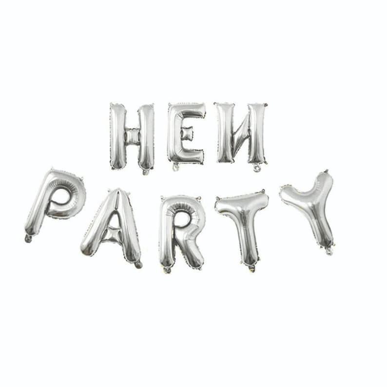 Hen Party Balloon Bunting, Hen Party Backdrop, Hen Party Decorations Team Bride Bridal Shower Party Decor Silver Hen Party