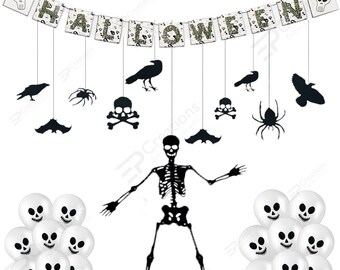 Halloween Hanging Skeleton Decorations Scary Banner Bunting Balloons Party UK