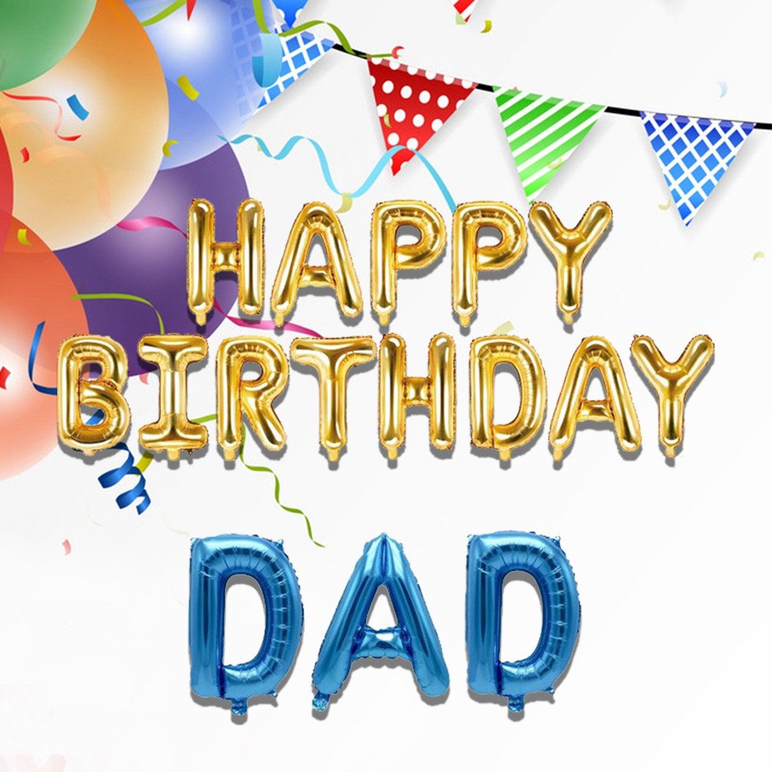DAD Happy Birthday Balloon Banner Silver Blue DAD Foil Balloon Etsy