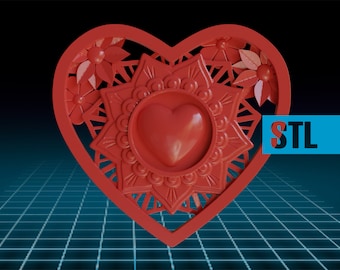 Heart with flowers - 3D print ready decoration - STL file
