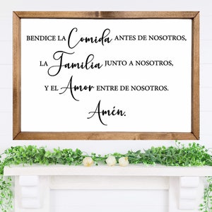 Bendice la comida Handmade Wooden Home Decor Farmhouse Sign|Farmhouse Modern|Spanish Family Sign|Familia y Amor Quote Sign|Spanish Gifts
