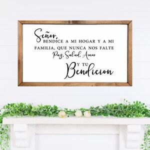 Senior bendice a mi hogar Handmade Wooden Home Decor Farmhouse Sign|Farmhouse Spanish Family Sign|Familia y Amor Quote Sign|Spanish Gifts