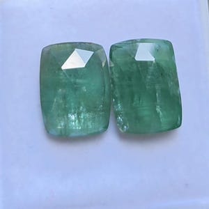 Paire de tranches de kyanite verte de bonne qualité, taille rose, 12 x 16 mm, forme carrée allongée, 23 carats.