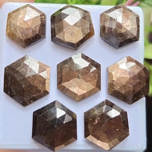 Good-quality Golden Sapphire rose-cut slice, 8 pices 47cts, hexagon shape, 12 mm