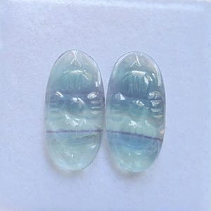 Good-quality Rainbow Fluorite Flower hand carving, 1 pair, 10x20 mm, 15 cts, oval  shape