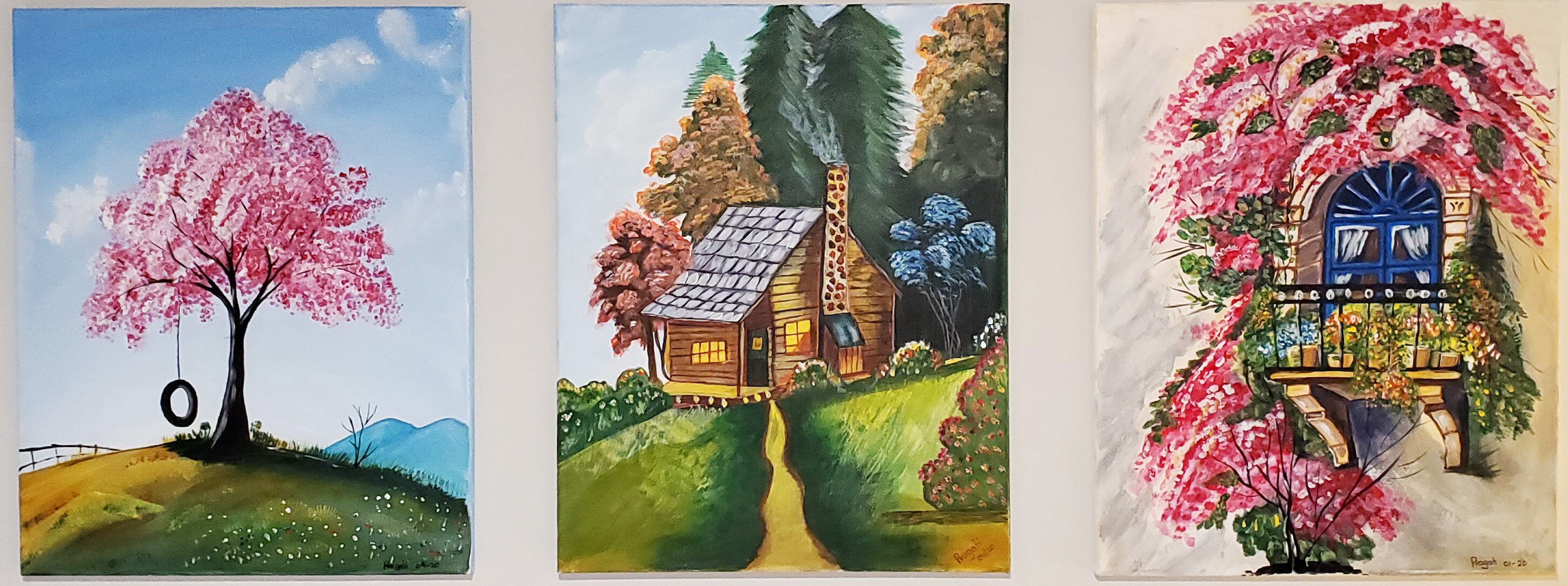 Hand Painted Art Set of 3 Canvases Etsy