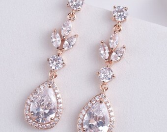 ADDISON Rose Gold Bridal Earrings, Rose Gold Cubic Zirconia Earrings, Rose Gold Wedding Earrings, Rose Gold Bridesmaid Earrings,