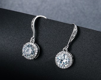 CHLOE Silver Drop Bridal Earrings, Cubic Zirconia Earrings, Silver Wedding Earrings and Silver Bridesmaid Earrings