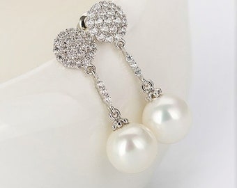 JASMINE Diamante and Pearl Bridal Earrings, Pearl Wedding Earrings, Pearl Drop Earrings, Bridal Earrings for Wedding