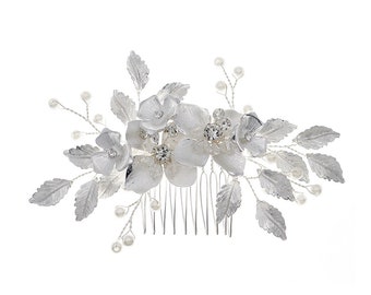 AVALON Silver & Pearl Bridal Hair Comb, Wedding Hair Piece, Bridal Hair Accessory, Elegant Bridal Headpiece