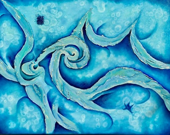 Original oil painting hand-painted "Unbounded" abstract blue