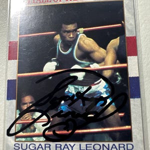 Cartão autografado por Suger Ray Leonard