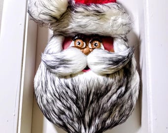 Handmade African American Santa Wreath Attachment, Holiday Decor