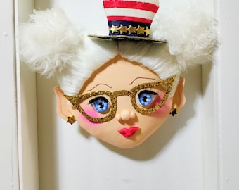 Patriotic girl wreath attachment, Patriot Little Miss Fortune, July 4th wreath decor, Patriotic wall decor, Veteran gift, Mother's Day gift