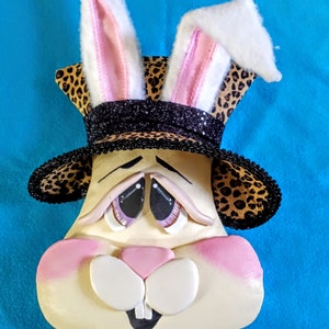 Handmade Easter Bunny Wreath Attachment: Leopard Print Hat, Wired Ears