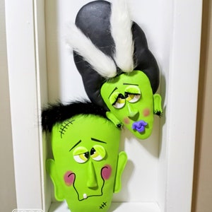 Frankie and Mrs. wreath attachment, 3D attachment, Halloween embellishment, Frankenstein head, Halloween wreath, , Whimsical attachment