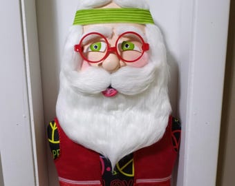 Peace on Earth wreath attachment, Whimsical Hippie Santa, 3d Christmas/Winter wreath decor,