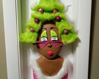 Handmade Ms. Kringle Wreath Attachment, African American Christmas Decor