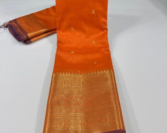 Rust Orange Kanchi Pattu Saree: South Indian Silk with Zari