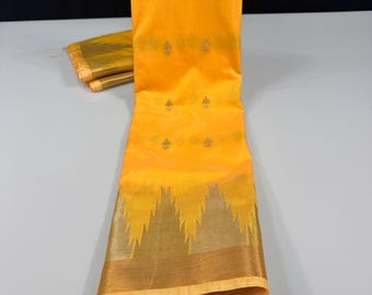 Elegant Handwoven Yellow Sari,Bengali Cotton  Jamdani saree Soft Drape