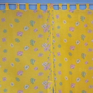 Vintage Sari Curtains: Boho Hippie Yellow Floral Sheers (2 Panels, 86x45)