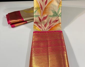 Kanchi-randstijl Pattu Silk Saree: traditionele Indiase trouwkleding
