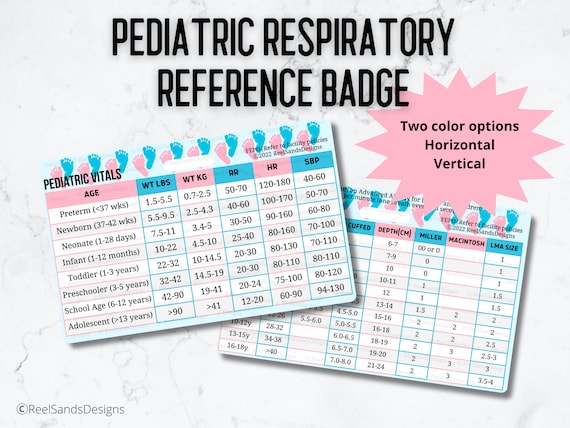 Pediatric Vitals Respiratory ETT Size Quick Reference Badge Buddy