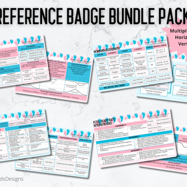 Badge Buddy Bundle - Labor Delivery Nurse - Mother Baby Postpartum - LDRP - Fetal Monitoring - Reference Card - Documentation Guide