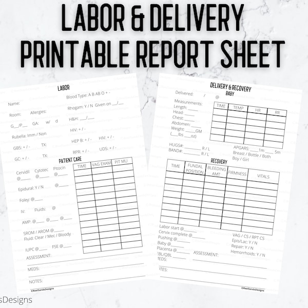 Labor and Delivery Report - Organized Labor Report - Printable Nurse Report Sheet - OB - Nurse Brain Sheet - PDF File