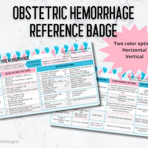 Obstetric Hemorrhage Quick Reference Badge Buddy Card - Nurse - ID - Badge Buddies - Postpartum- Labor & Delivery - Nursery - Mom Baby - OB