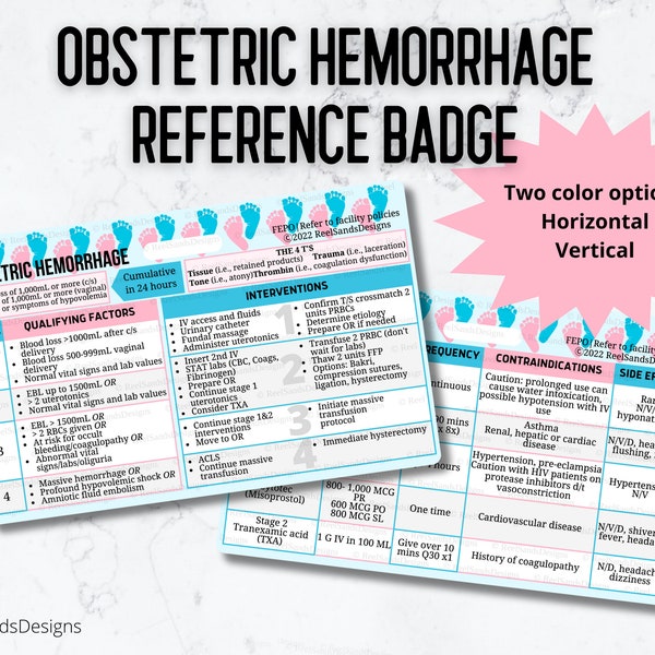 Obstetric Hemorrhage Quick Reference Badge Buddy Card - Nurse - ID - Badge Buddies - Postpartum- Labor & Delivery - Nursery - Mom Baby - OB