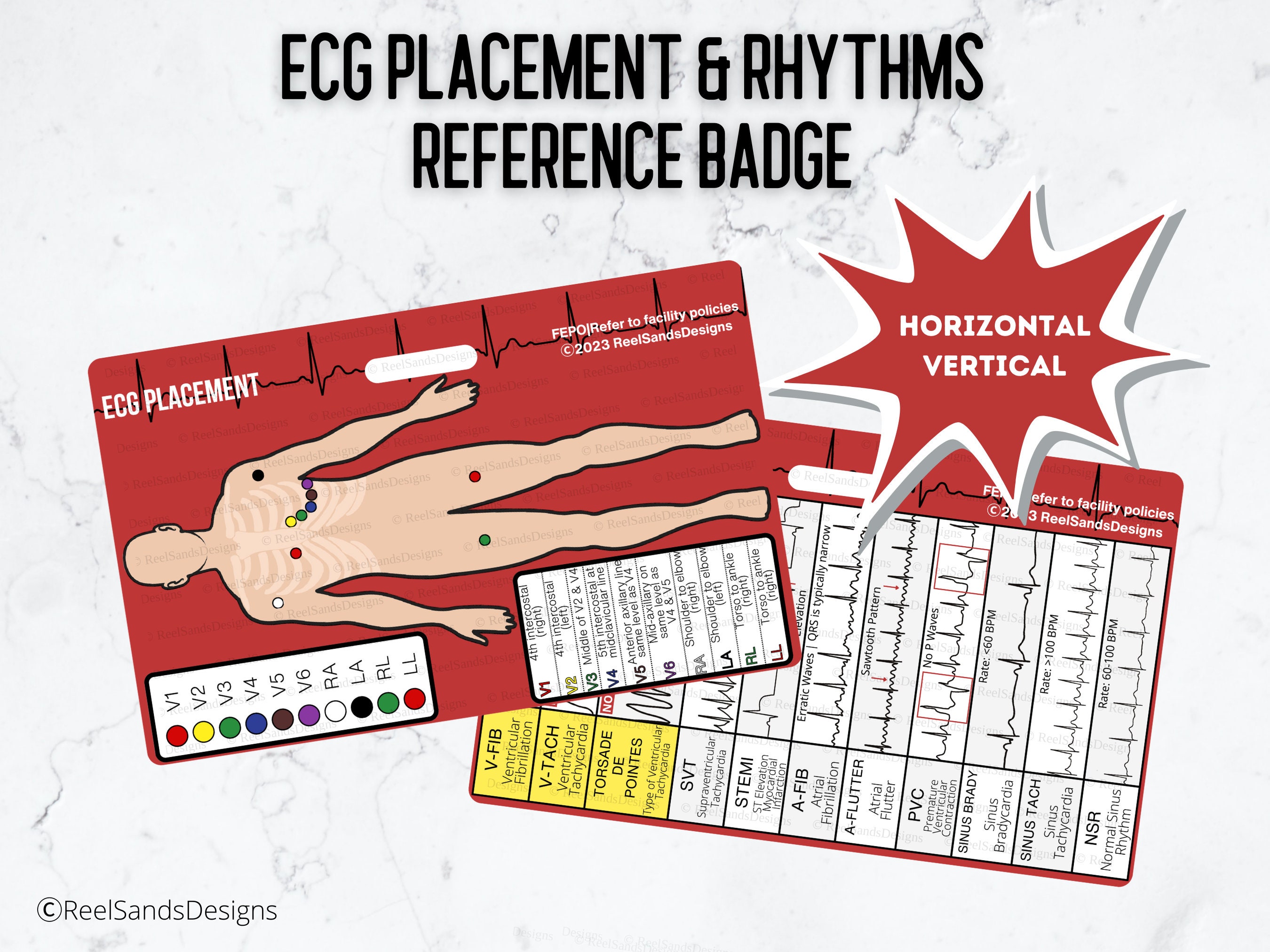 Electrocardiogram Reference Badge Buddy Card - ECG - EKG Nursing - Id - Badge Buddies - ER - Cardiac - Med Surg - Nurse