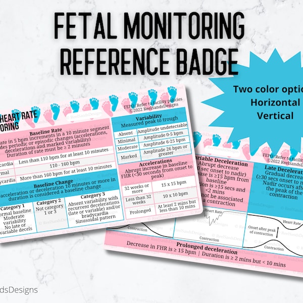 Fetal Monitoring Badge Buddy Card - Nurse Reference for Decelerations and Categories - EFM Heart Rate - Labor and Delivery - OB