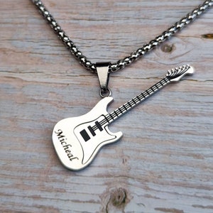 Gepersonaliseerde bedelketting elektrische gitaar, aangepaste muzieksieraden, cadeaus gitaarspeler, cadeau voor muziekliefhebber en -leraar, ketting beste vriend