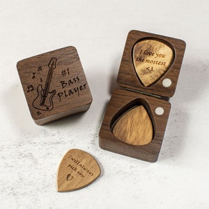 Personalized Bass Guitar Pick Case: Engraved Plectrum Holder, Musician Gift