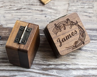 Púa de guitarra de madera personalizada con estuche único, caja de soporte de grabado para púas de madera, regalo para músicos, regalos de cumpleaños
