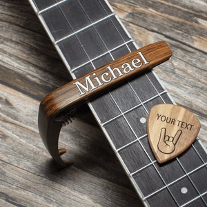Personalized Custom Wood Grain Metal Guitar Capo, Engraved Guitar Capos, Father Day Gift, Musician Gifts for Valentines, Birsthday
