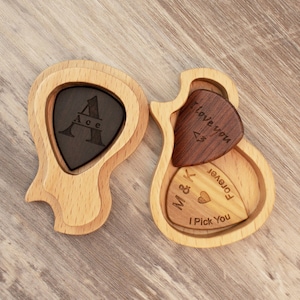 Personalized Wood Unique Guitar Pick Case, Custom Engraved Guitar Picks Tray Box Holder, Gift for Guitar Player, Birthday Gifts
