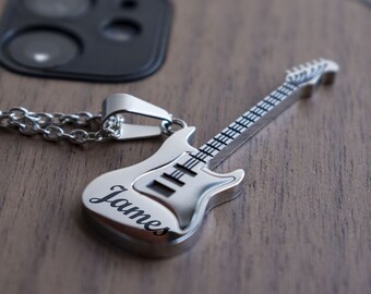 Collana Personalizzata Con Ciondolo Chitarra In Argento 925 - Regalo Per Musicista