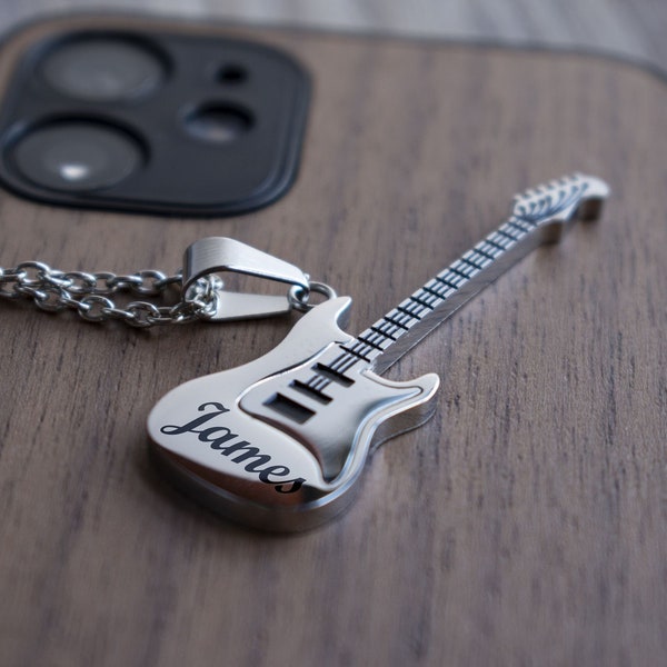 Personalized Electric Guitar Charm Necklace, Custom Music Jewelry, Guitar Player Gifts, Gift for Music Lover & Teacher, Best Friend Necklace