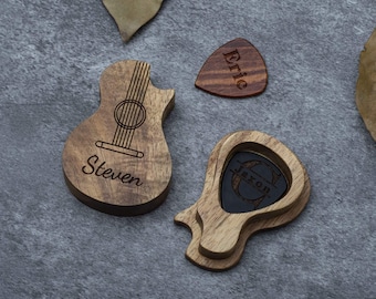Personalized Wooden Guitar Picks Box, Custom Guitar Pick Holder Storage, Plectrum Organizer Case, Music Gift for Guitarist Musician
