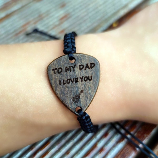 Personalized Mens Guitar Pick Bracelet, Custom Pick jewelry, Engraved Wood Bracelet, Guitar Gifts, Gift for Musicians, Music Lover
