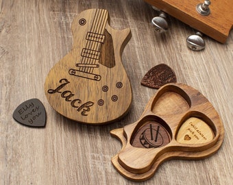 Personalized Wooden Guitar Picks with Case, Custom Guitar Pick Holder, Plectrum Box Kit, Gift for Musicians Player, Birthday Day idea gifts