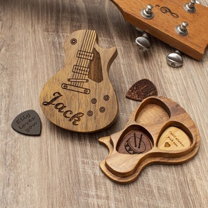 Personalized Wooden Guitar Picks with Case, Custom Guitar Pick Holder, Plectrum Box Kit, Gift for Musicians Player, Birthday Day idea gifts