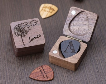 Personalized Wooden Guitar Picks Box, Custom Guitar Pick Case, Guitar Plectrum Holder Storage, Gift for Him, Gifts for Dad