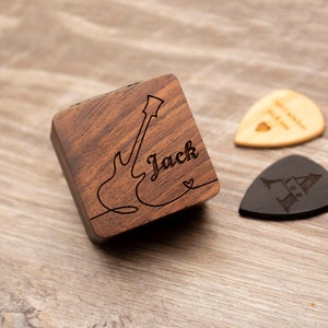 Personalized Unique Guitar Pick Case, Custom Engraved Wooden Picks Box, Musicians Gift for Guitar Player, Fathers Day Gifts