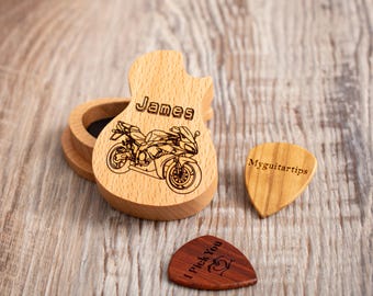 Personalized Wooden Guitar Picks Box, Custom Engraved Guitar Pick Holder, Guitar Player Gift
