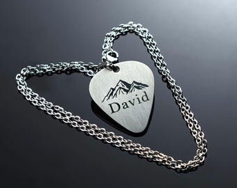 Personalized Guitar Pick Necklace: Engraved Name, Fingerprint, Stainless Steel
