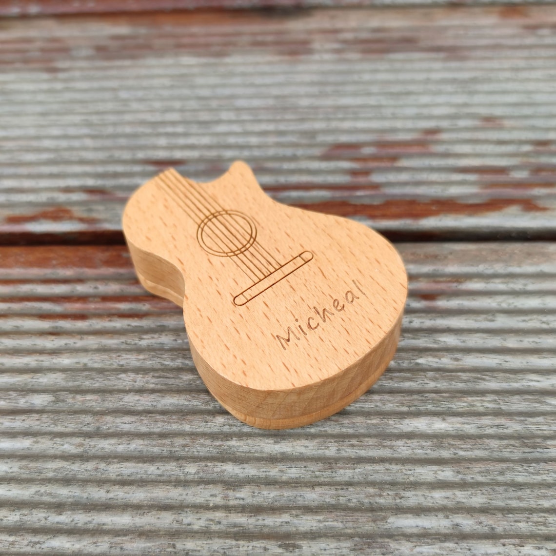 Personalized Guitar Pick Box Engraved Wood Pick Case Custom Etsy